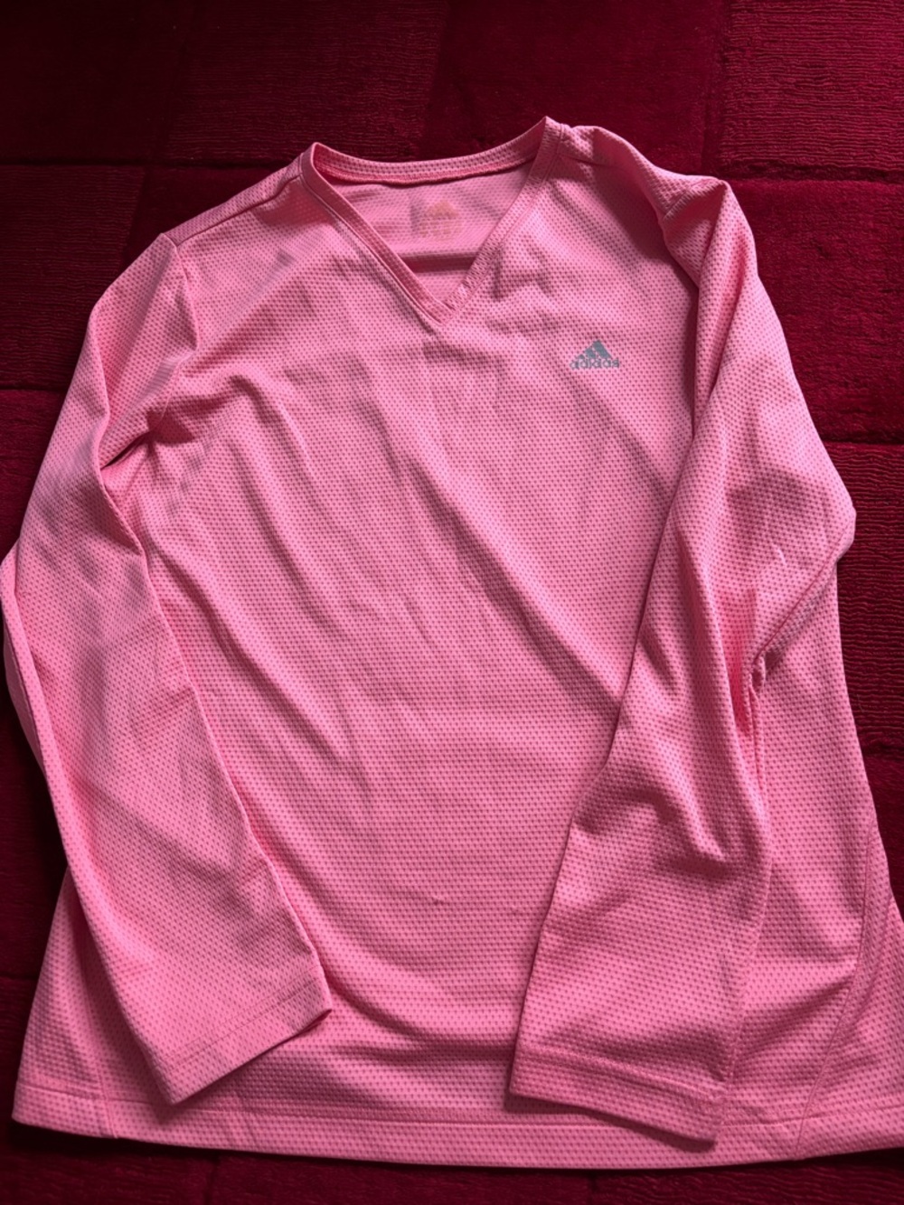 adidas Pink Mesh Long-Sleeve V-Neck Performance Top
